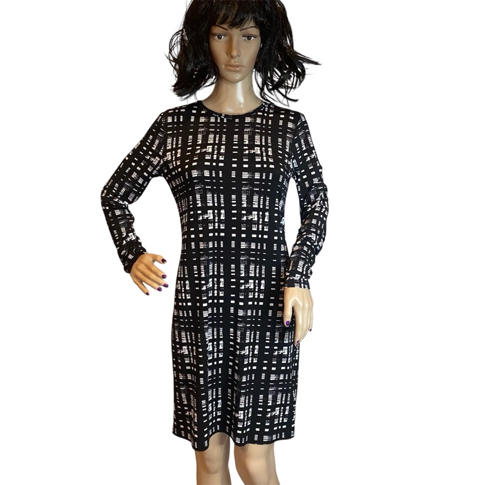 MICHAEL Michael Kors Black White Long Sleeves Sheath Above Knee Dress Sz XS EUC
